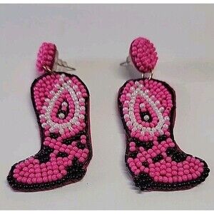 Hot Pink Cowboy Boot Seed‎ Bead Earrings